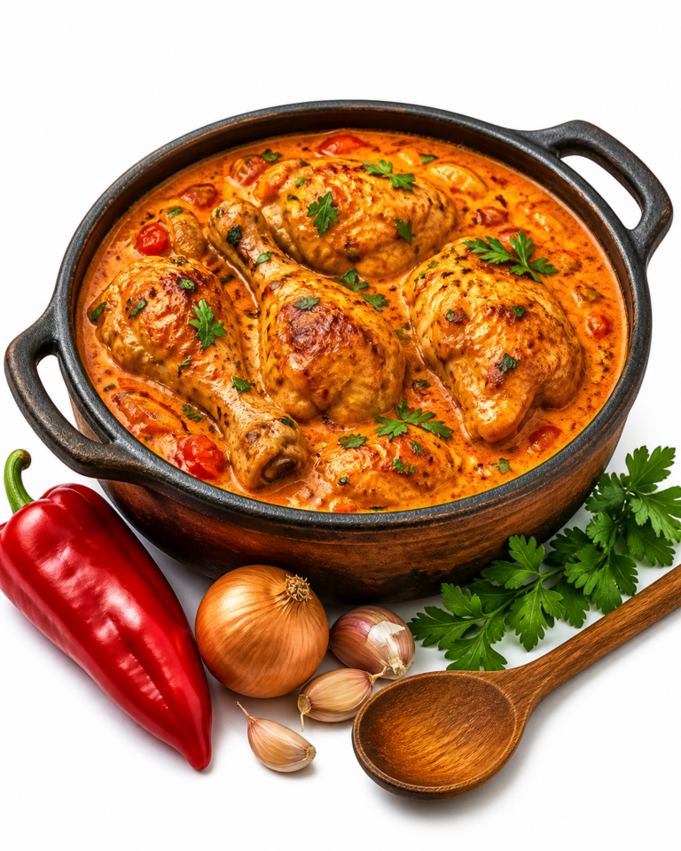 Paprikahuhn mit Sauerrahm und ungarischem Paprika