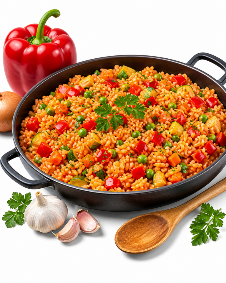 Paprika-Reis-Pfanne mit Gemüse und ungarischem Paprika