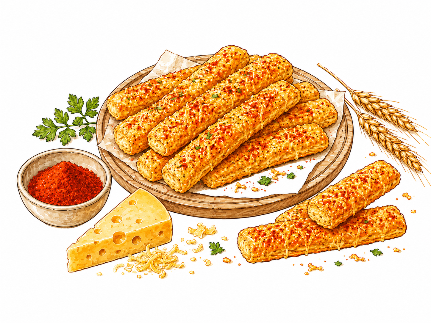 Paprika-Käsestangen mit Blätterteig und Käse