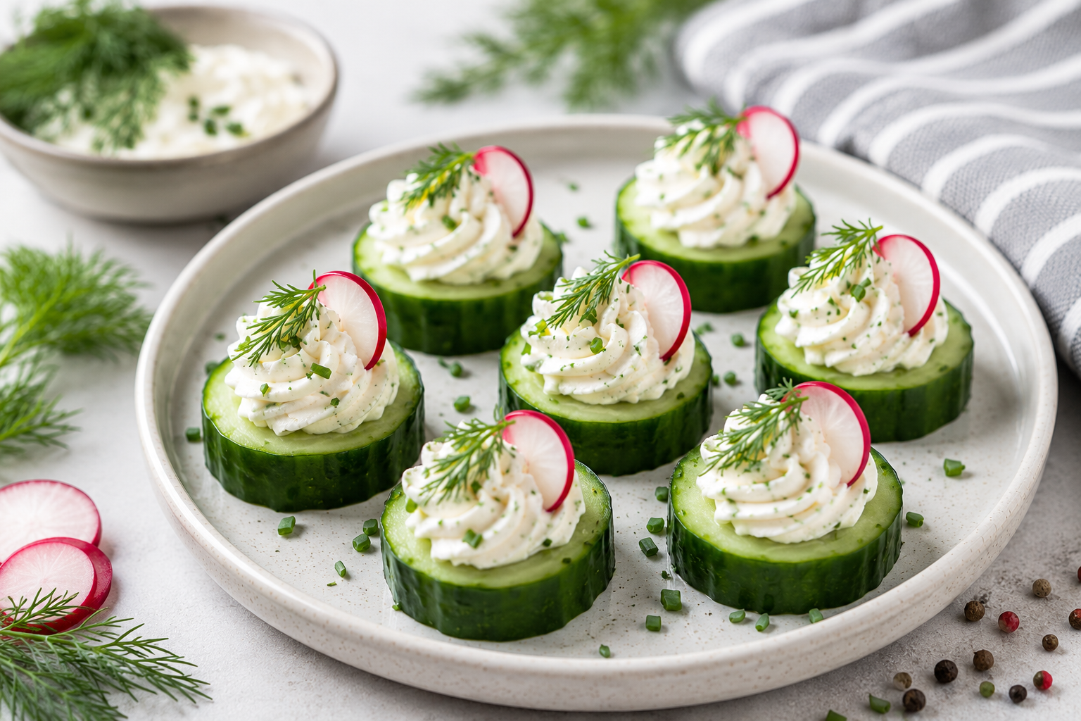 Gurken-Häppchen mit Meerrettich-Frischkäse – frische Vorspeise für Gäste