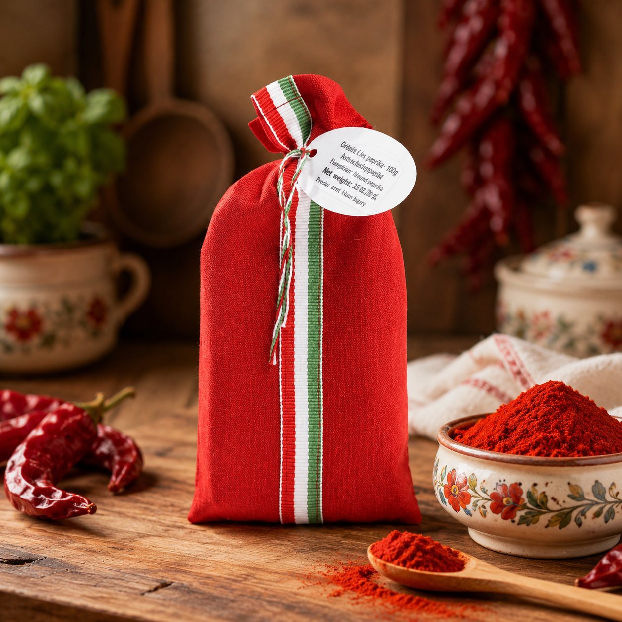 Premium ungarischer Paprika scharf 100 g im roten Textilsäckchen – Bild 2