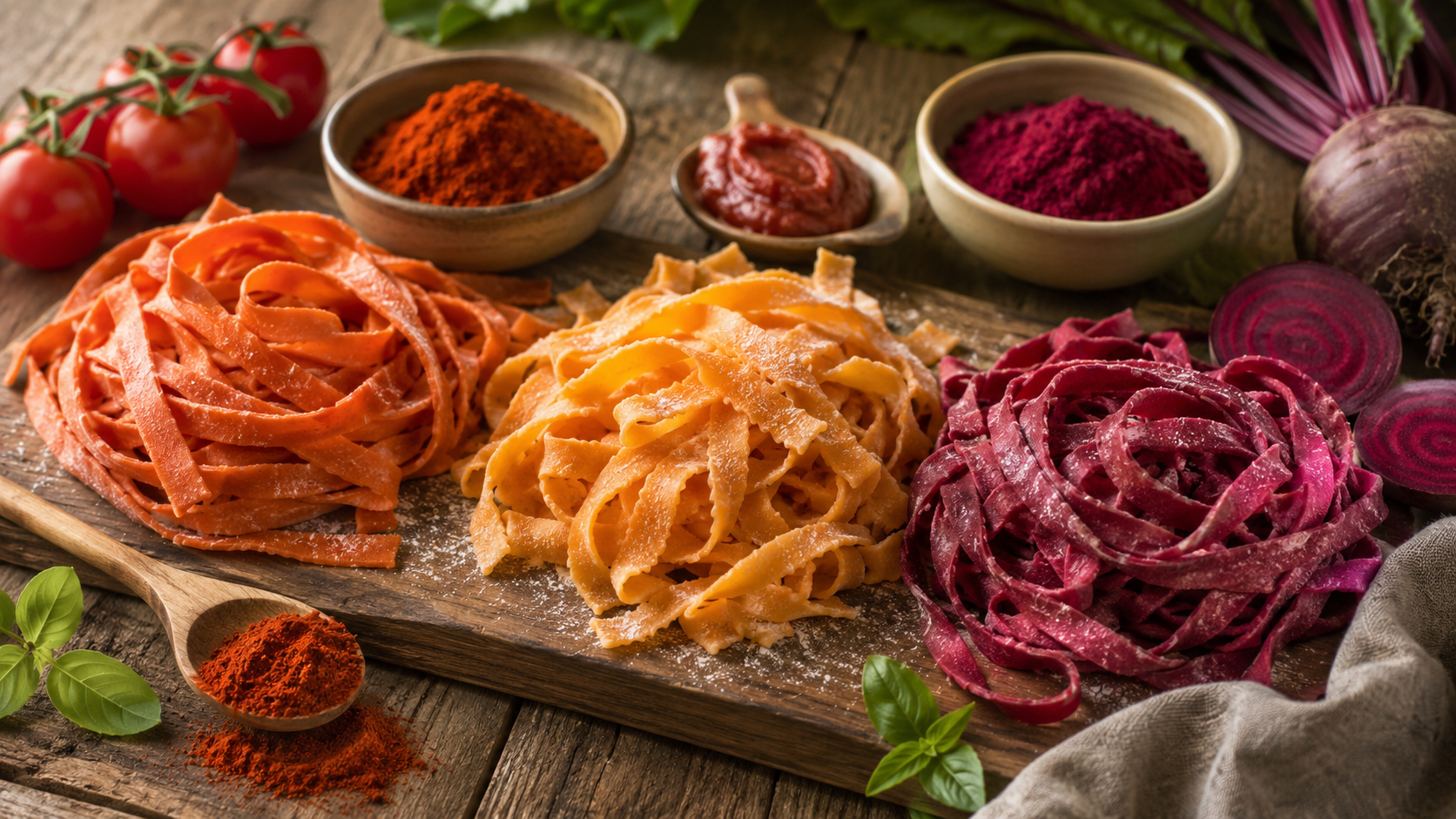 Pasta natürlich färben: Paprika, Tomatenmark und Rote-Bete-Pulver