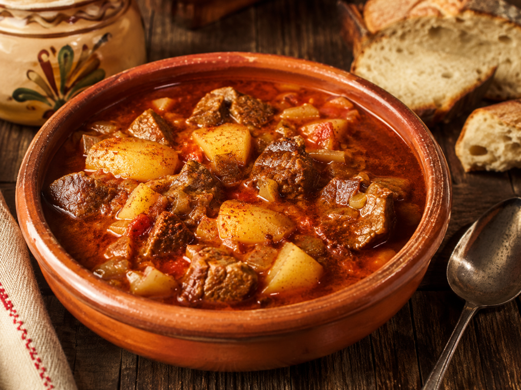 Original ungarisches Gulasch mit Paprika und Kartoffeln