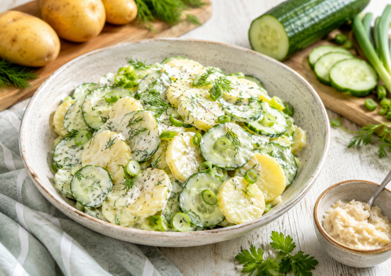 Sommerlicher Kartoffel-Gurken-Salat mit Meerrettich-Dressing